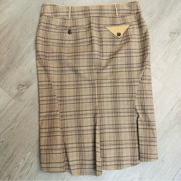 BCBG Max Aria Plaid Pencil Skirt Sz 4 Office Siren Light Acadamia Linen Blend - Picture 2 of 6